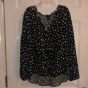 Rue Plus Black Floral Print Ruffle Peplum